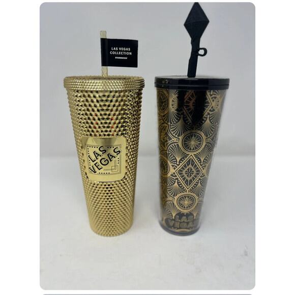 NEW Starbucks LAS VEGAS Collection Tumblers Gold Studded All Suits Bundle Of 2 - Picture 1 of 6